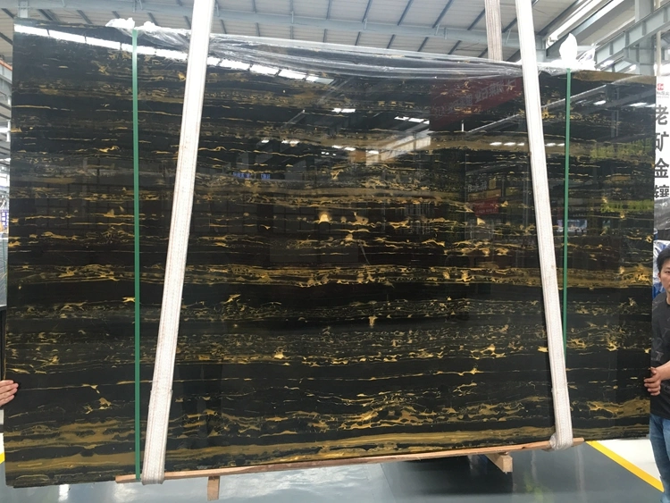 Chinese New Black and Gold Portopo Marble Slab for Countertop and Floor