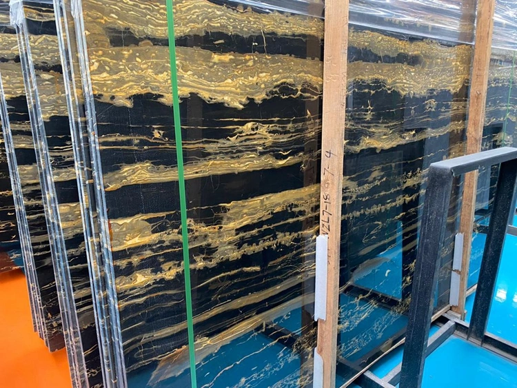 Chinese New Black and Gold Portopo Marble Slab for Countertop and Floor